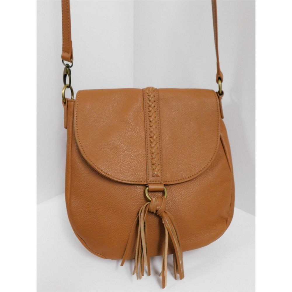 New Lucky Brand Ali Cognac Pebble Leather Flap Crossbody Bag